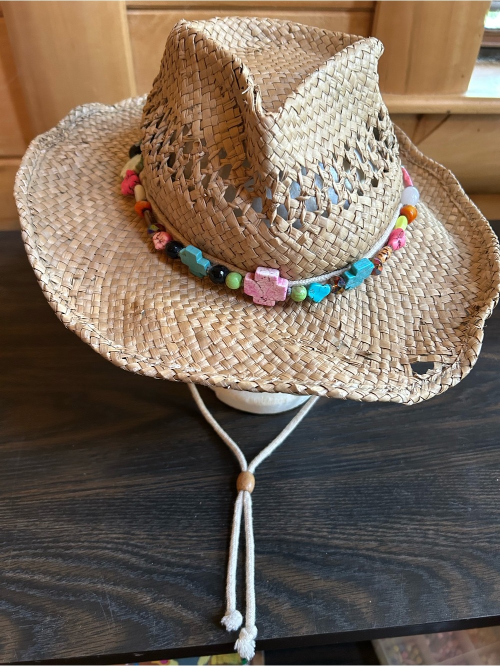 Dorfman Pacific  Straw Hat with colorful stone band